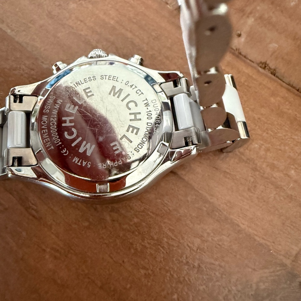 Michele White Ceramic and Silver Diamond-Accent Chronograph Watch - Picture 2 of 5